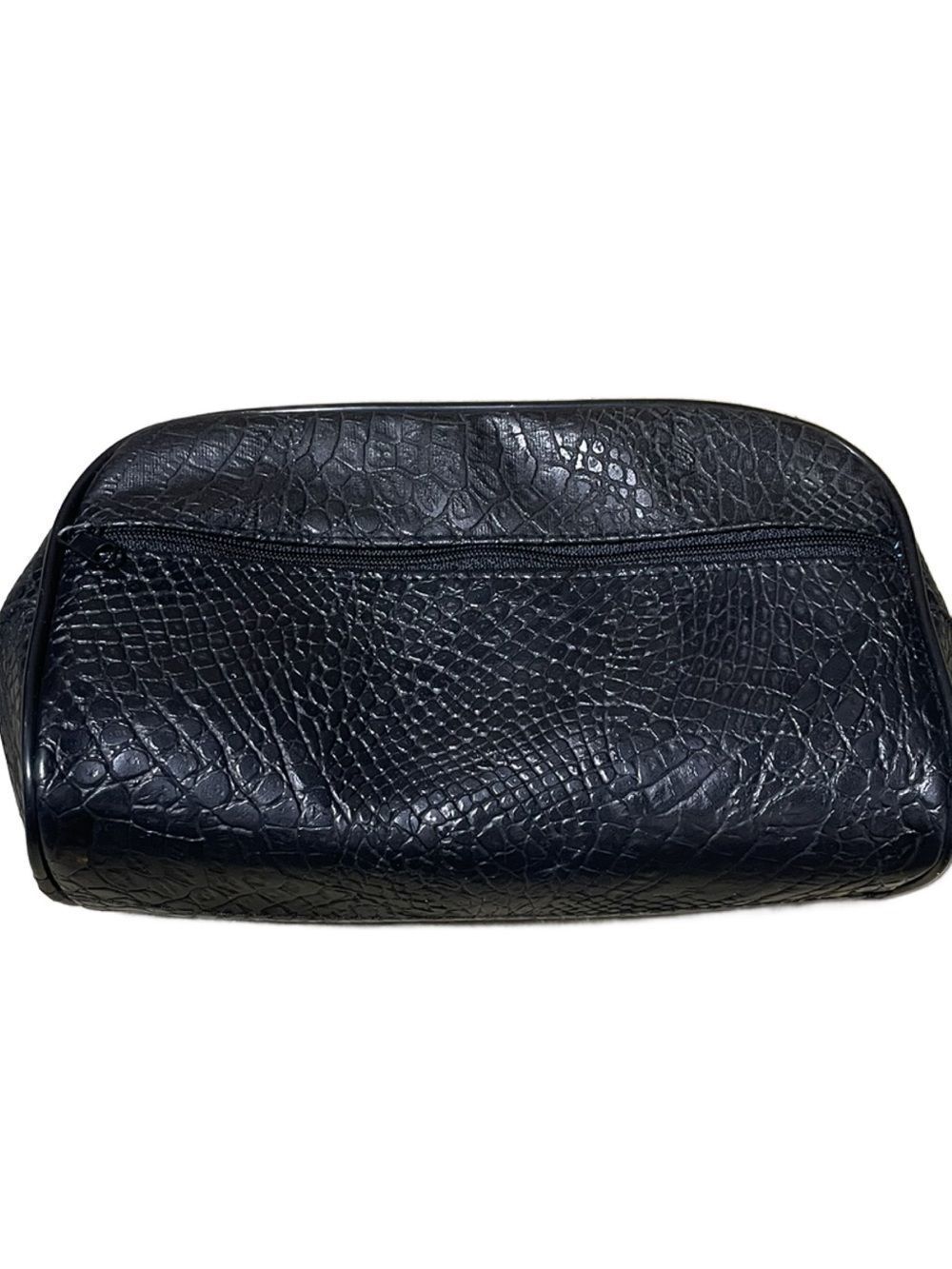 Black Croc-Embossed Faux Leather Toiletry Bag (Unisex)